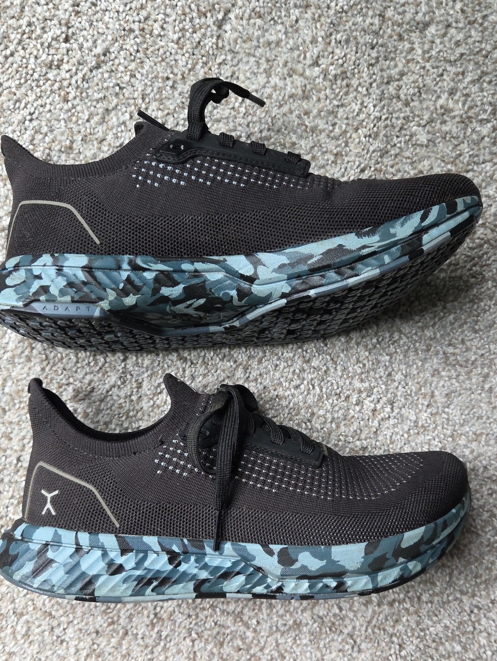 Flux Footwear Adapt Runner. Black Athletic Sneakers with Blue Camo Sole